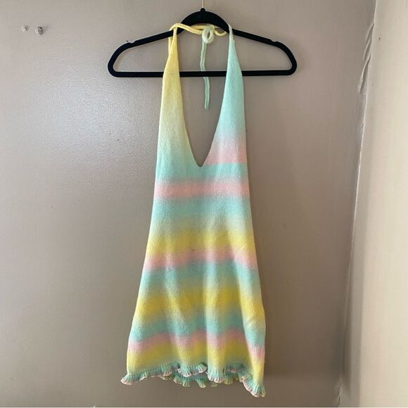 NWT More To Come Evie Halter Knit Dress in Yellow Multi stripe Revolve M - Picture 6 of 9